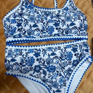 Floral Blue and White Bikini Set